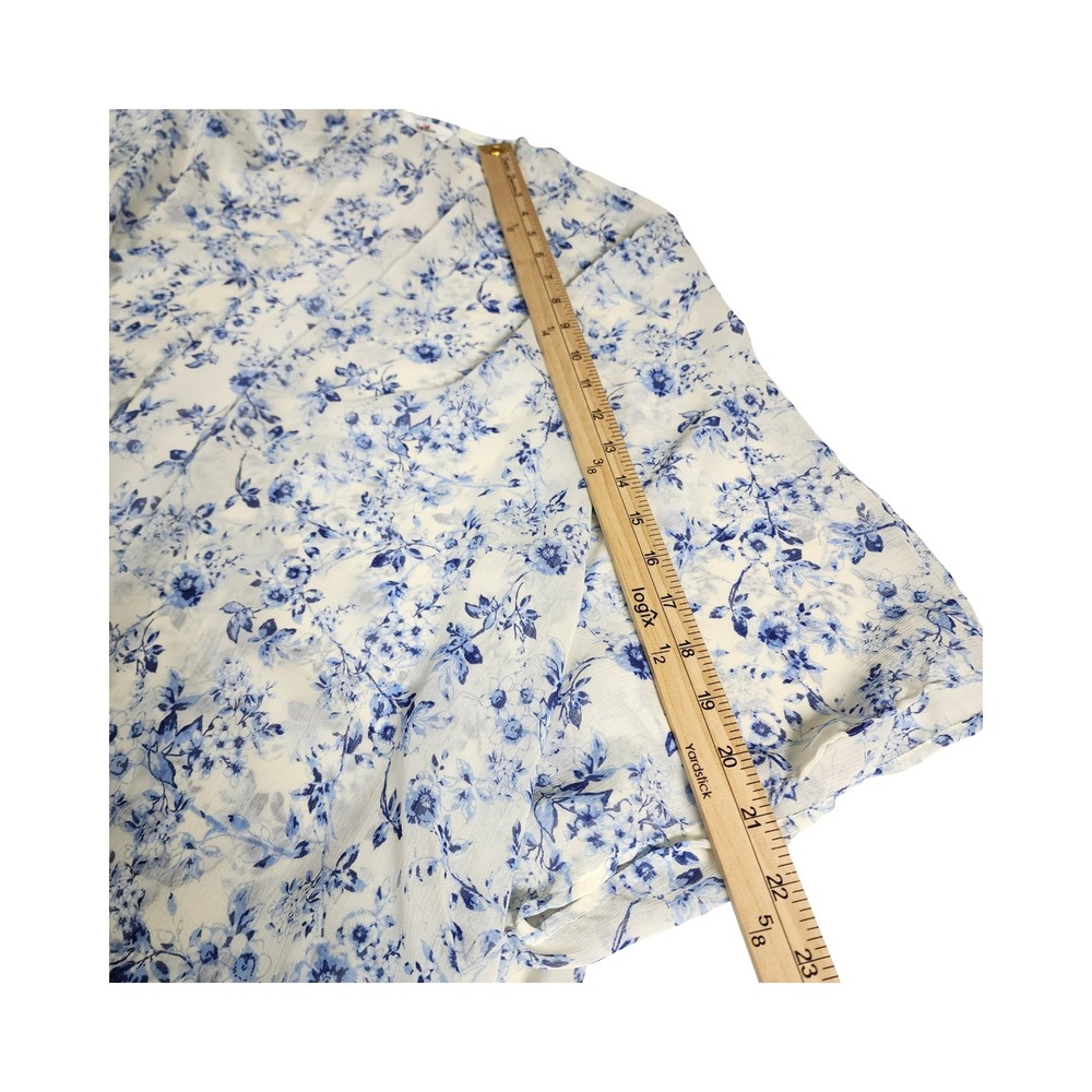GeeGee White Blue‎ Floral Sheer Kimono Cardigan Lightweight Boho Vacation Large - Picture 9 of 10